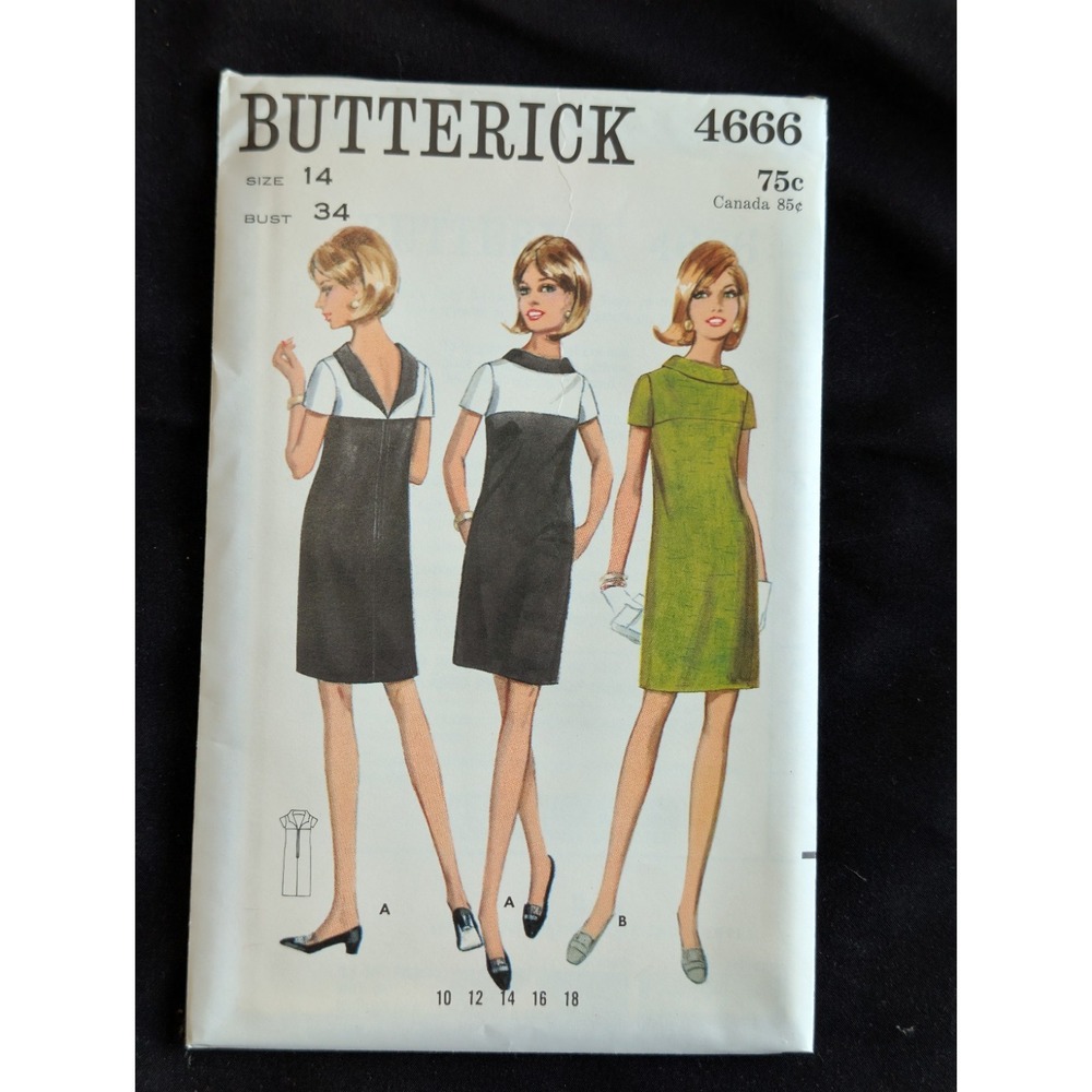 VTG 1968 Butterick 4666 Dress Size 14 Uncut Mod Retro Sewing Pattern